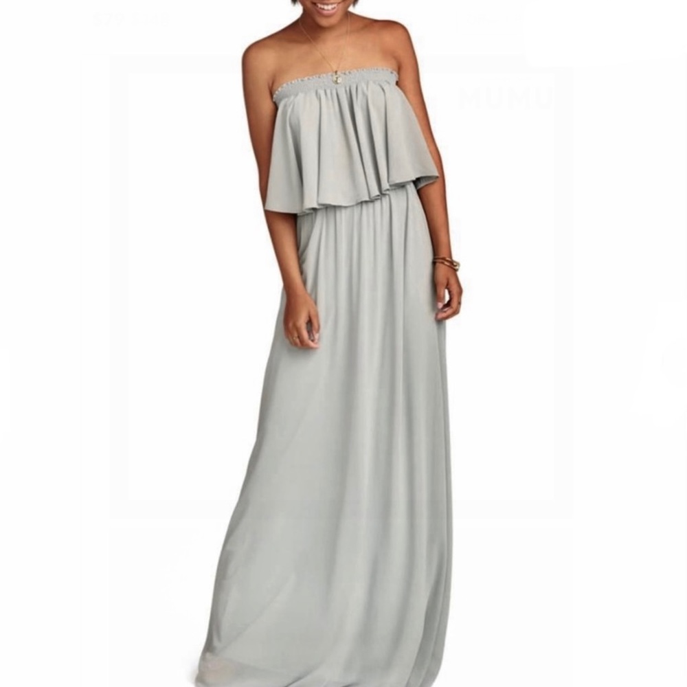 SHOW ME YOUR MUMU GRAY OFF-THE-SHOULDER RUFFLE MAXI DRESS